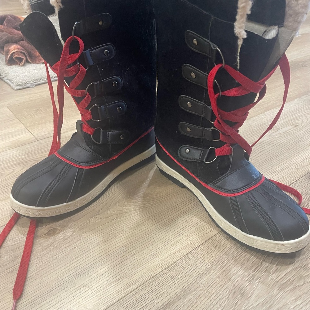 Skechers Womens Goga Max calf high lace-up black suede Boots